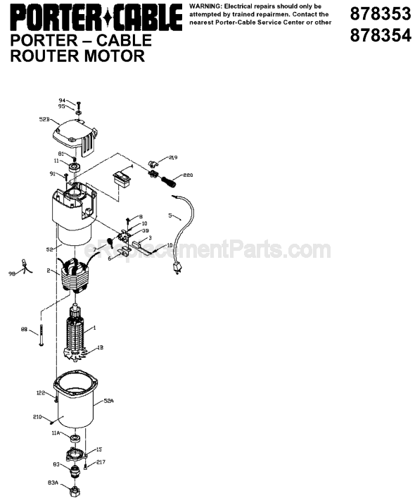 Page A Diagram and Parts List for 878354  Porter Cable Router